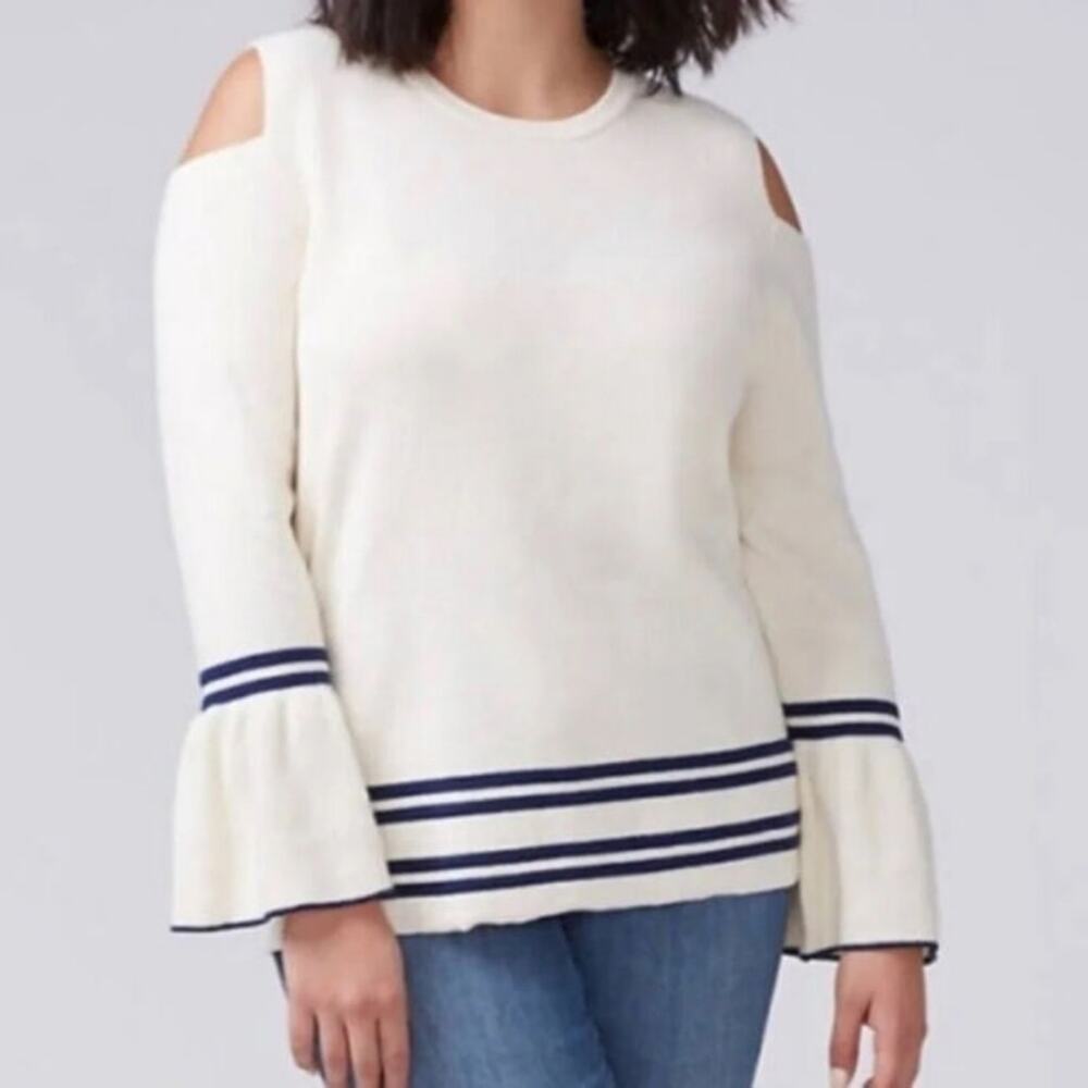 Lane Bryant cream cold shoulder bell sleeve sweater size 26